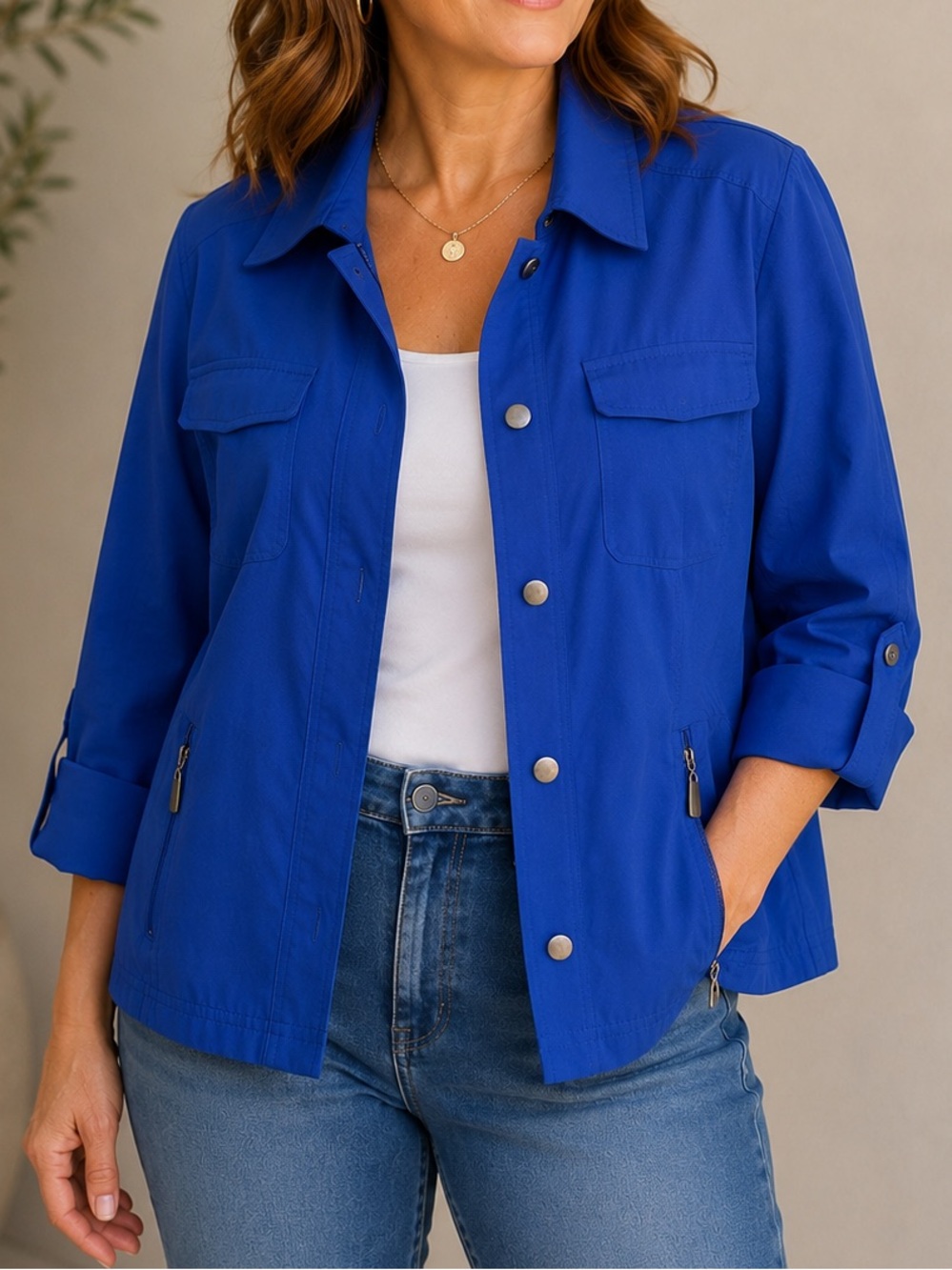 Allison Daley Petite Cobalt Blue Snap Front Jacket Lightweight Boxy Jacket XL
